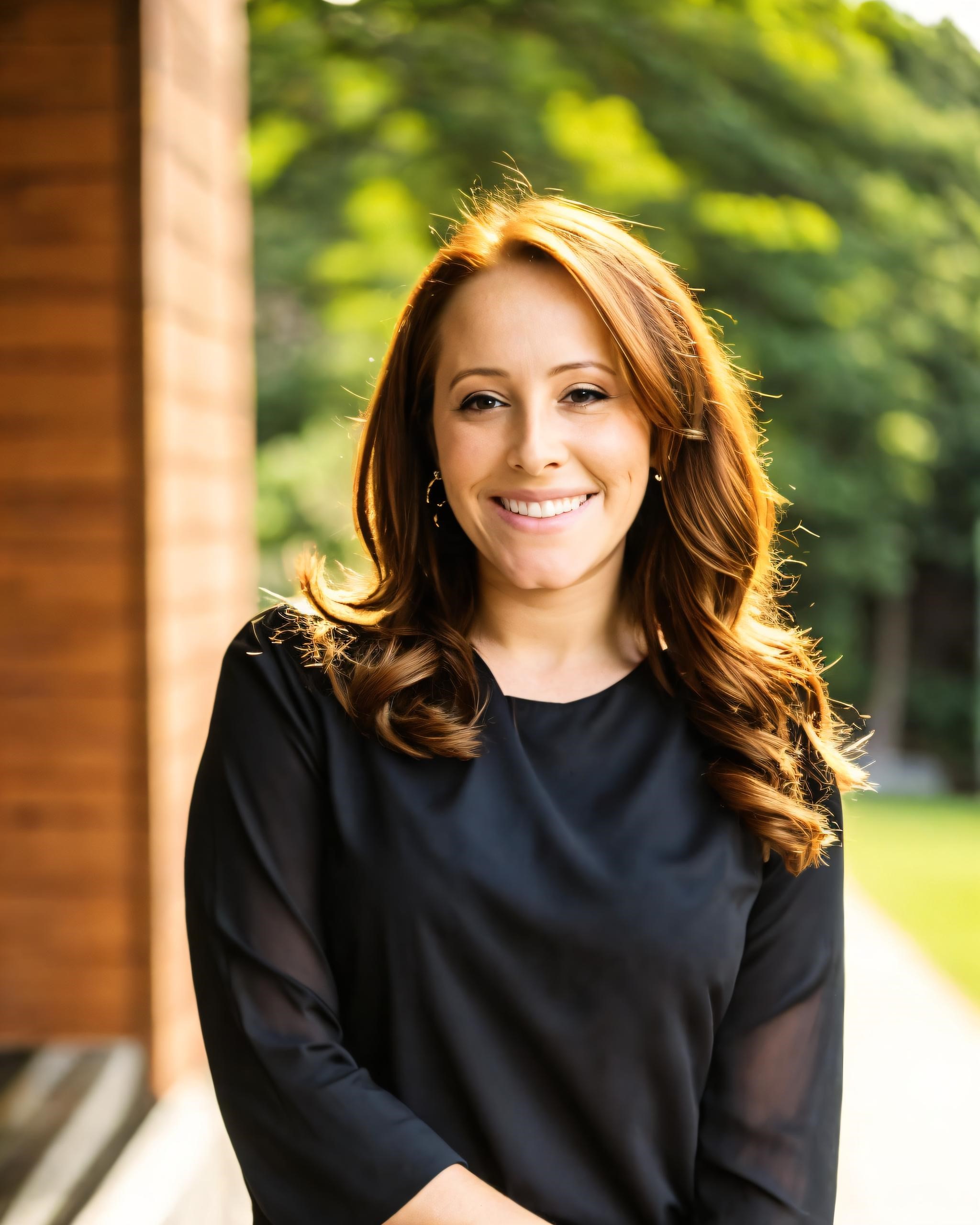 A person stands with a black shirt
